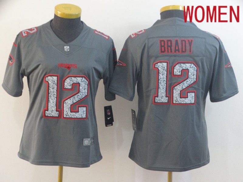 Women New England Patriots 12 Brady Nike Teams Gray Fashion Static Limited NFL Jerseys